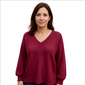 1.STATE Ribbed Knit Puff Sleeve Sweater Purple 1X